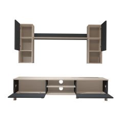 Decoraktiv Eko 5DA Mdf Dvd Krom Ayaklı Tv Ünitesi Tv Sehpası Beyaz - Antrasit