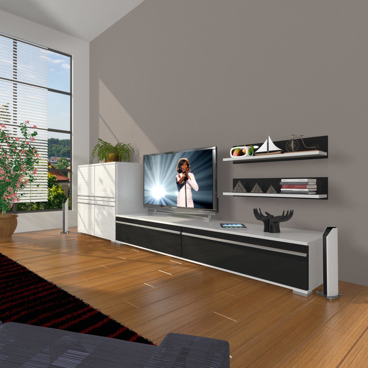 Decoraktiv Eko On Mdf Std Tv Ünitesi Tv Sehpası Beyaz - Siyah
