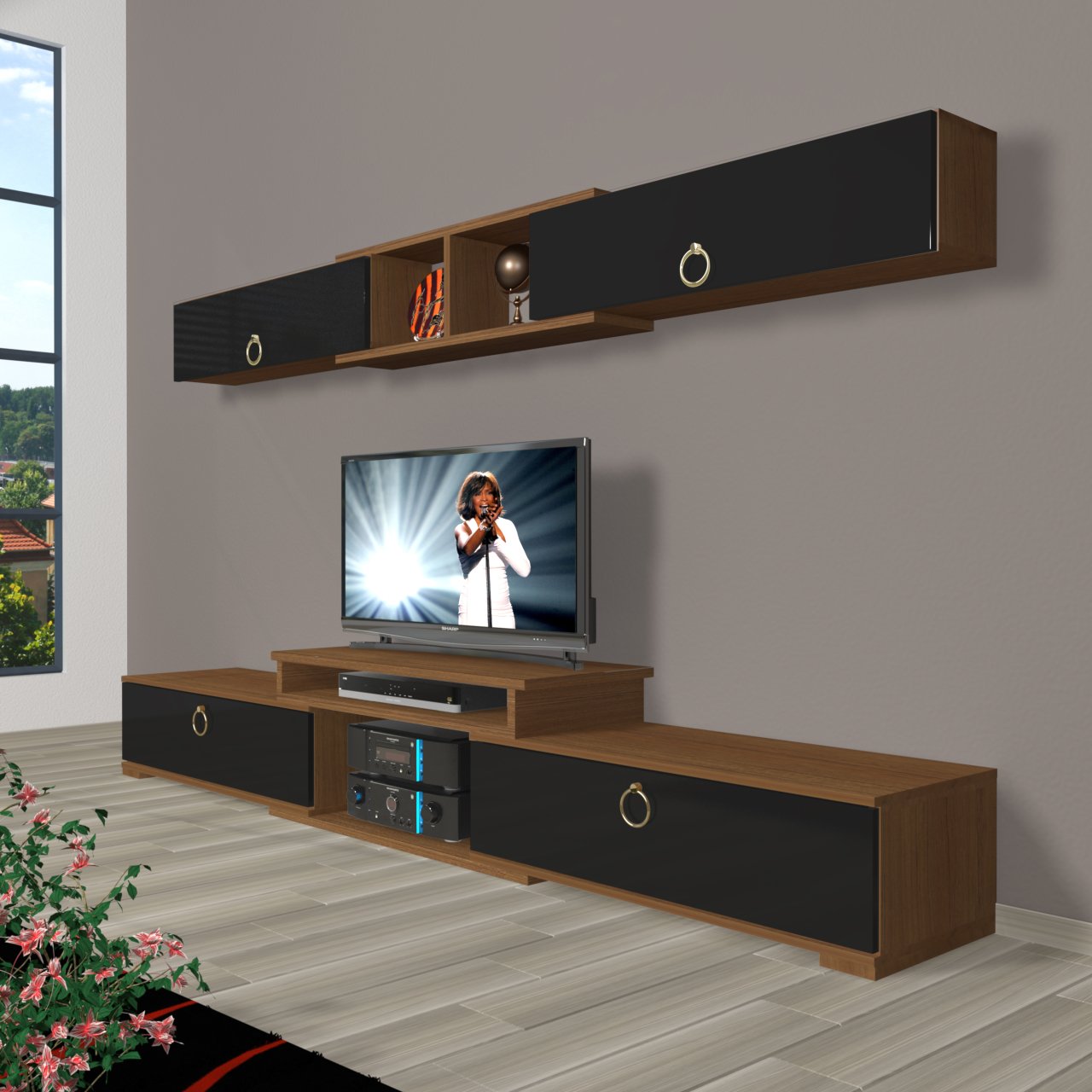 Decoraktiv Flex 5 Mdf Gold Tv Ünitesi Tv Sehpası Ceviz - Siyah