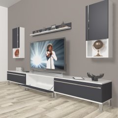 Decoraktiv Eko 270ta Mdf Krom Ayaklı Tv Ünitesi Tv Sehpası Beyaz - Antrasit