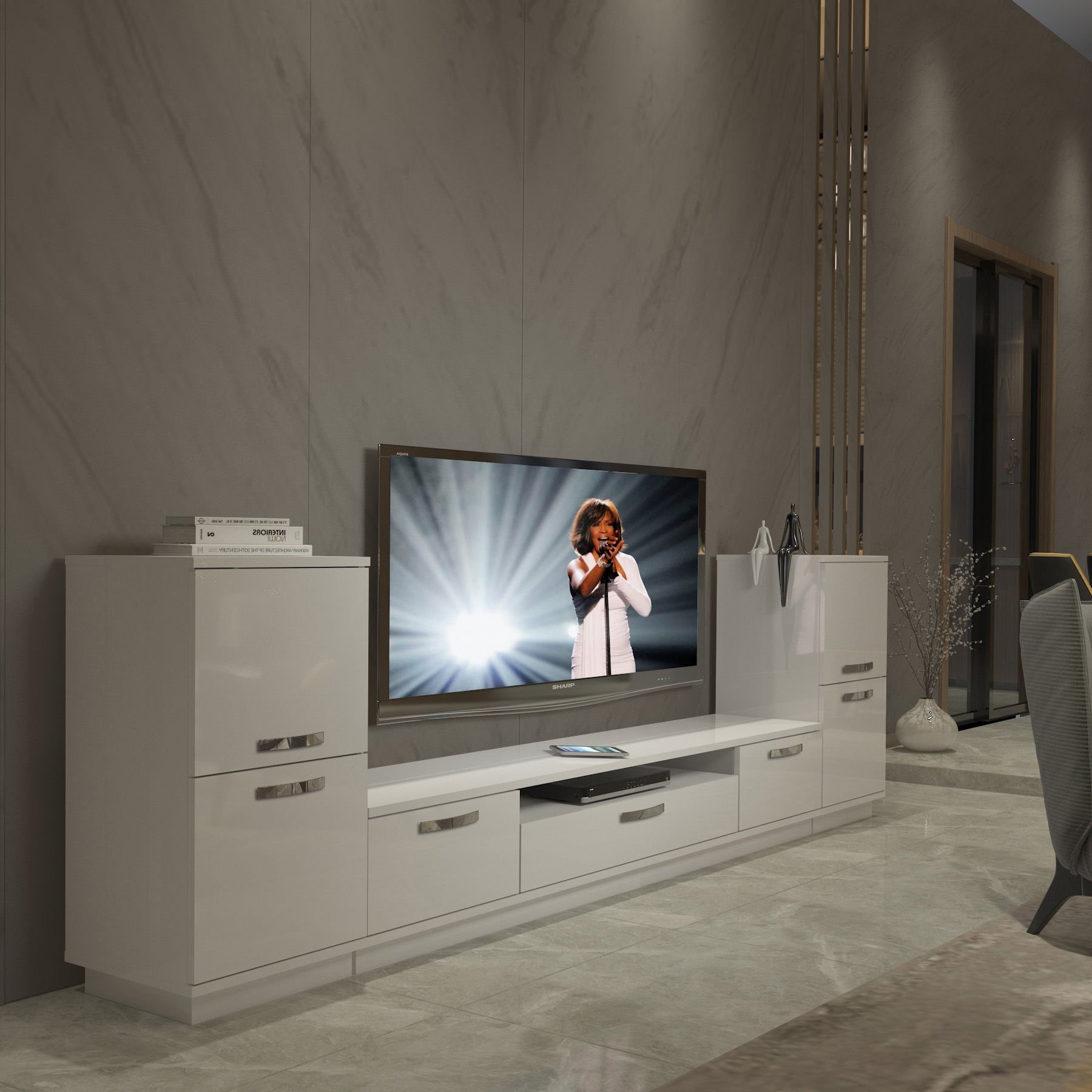 Decoraktiv Trendstyle On2 Slm Tv Ünitesi Tv Sehpası Parlak Beyaz