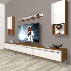 Decoraktiv Eko 270ta Mdf Krom Ayaklı Tv Ünitesi Tv Sehpası Ceviz - Beyaz