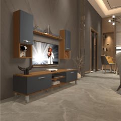 Decoraktiv Eko 5DA Mdf Dvd Krom Ayaklı Tv Ünitesi Tv Sehpası Ceviz - Antrasit