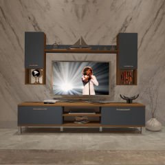 Decoraktiv Eko 5DA Mdf Dvd Krom Ayaklı Tv Ünitesi Tv Sehpası Ceviz - Antrasit