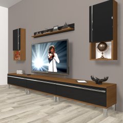 Decoraktiv Eko 270ta Mdf Krom Ayaklı Tv Ünitesi Tv Sehpası Ceviz - Siyah
