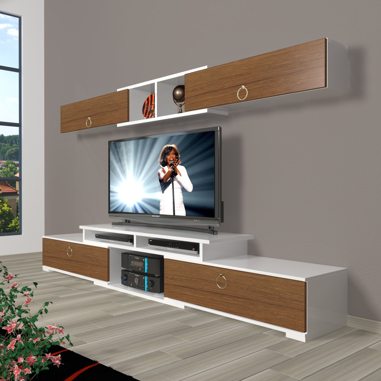 Decoraktiv Flex 5130 Mdf Gold Tv Ünitesi Tv Sehpası Beyaz - Ceviz