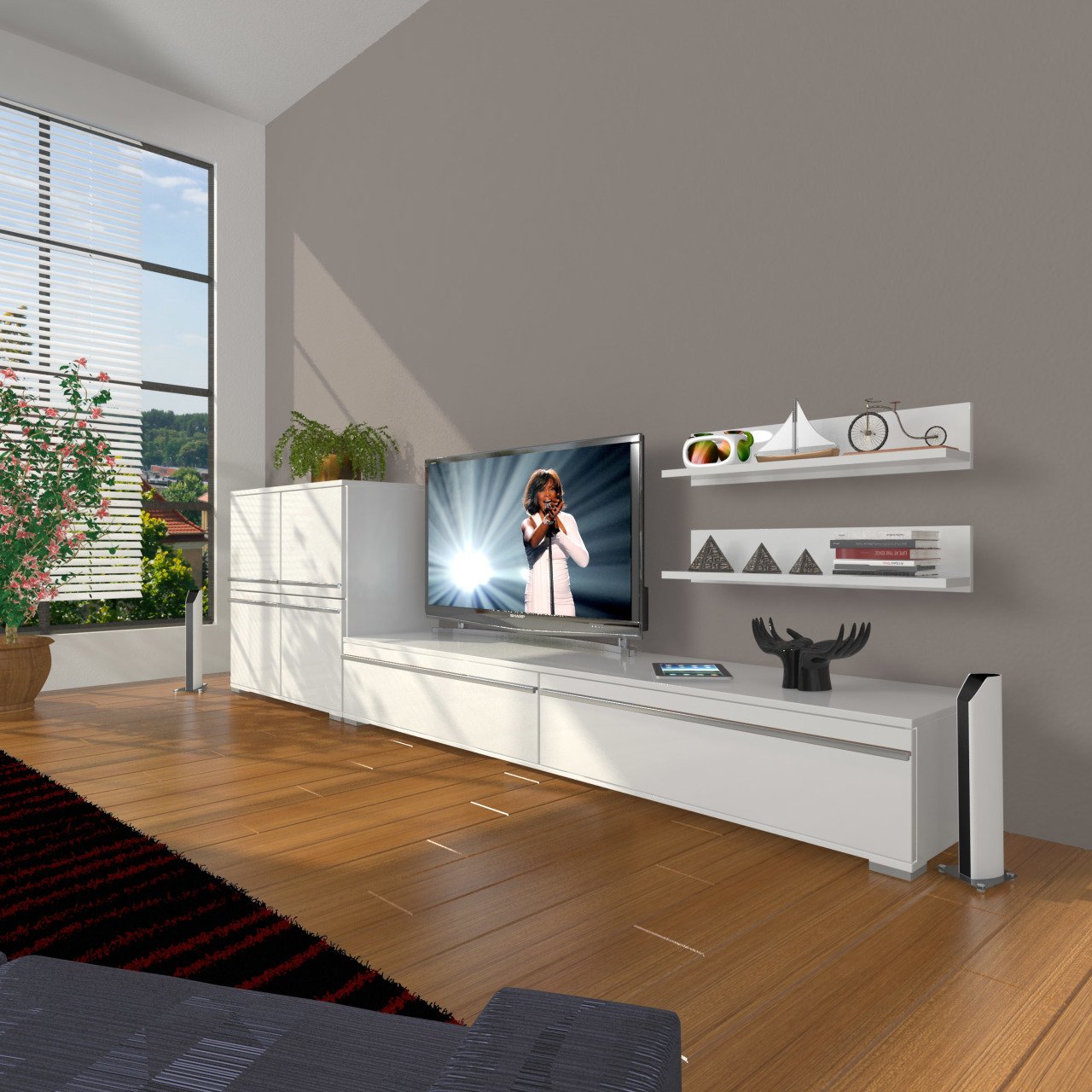 Decoraktiv Eko On Mdf Std Tv Ünitesi Tv Sehpası Parlak Beyaz