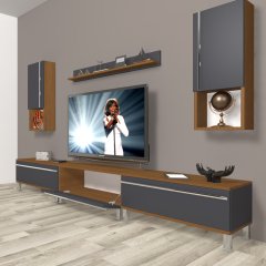 Decoraktiv Eko 270ta Mdf Krom Ayaklı Tv Ünitesi Tv Sehpası Ceviz - Antrasit