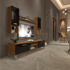 Decoraktiv Eko 5DA Mdf Dvd Krom Ayaklı Tv Ünitesi Tv Sehpası Ceviz - Siyah