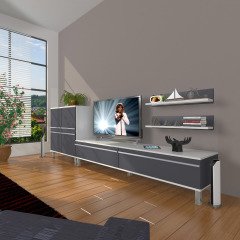 Decoraktiv Eko On Mdf Std Krom Ayaklı Tv Ünitesi Tv Sehpası Beyaz - Antrasit
