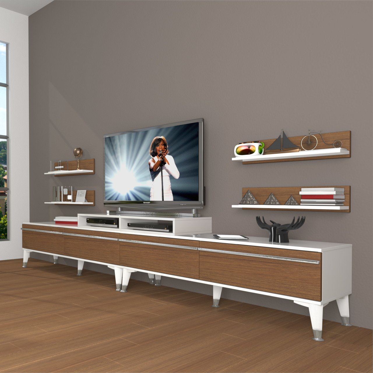 Decoraktiv Ekoflex 360R Mdf Silver Tv Ünitesi Tv Sehpası Beyaz - Ceviz