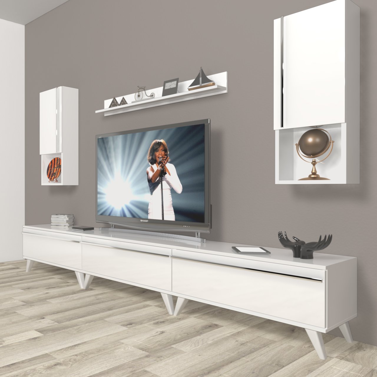 Decoraktiv Eko 270ta Mdf Retro Tv Ünitesi Tv Sehpası Parlak Beyaz