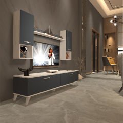 Decoraktiv Eko 5DA Mdf Std Retro Tv Ünitesi Tv Sehpası Beyaz - Antrasit