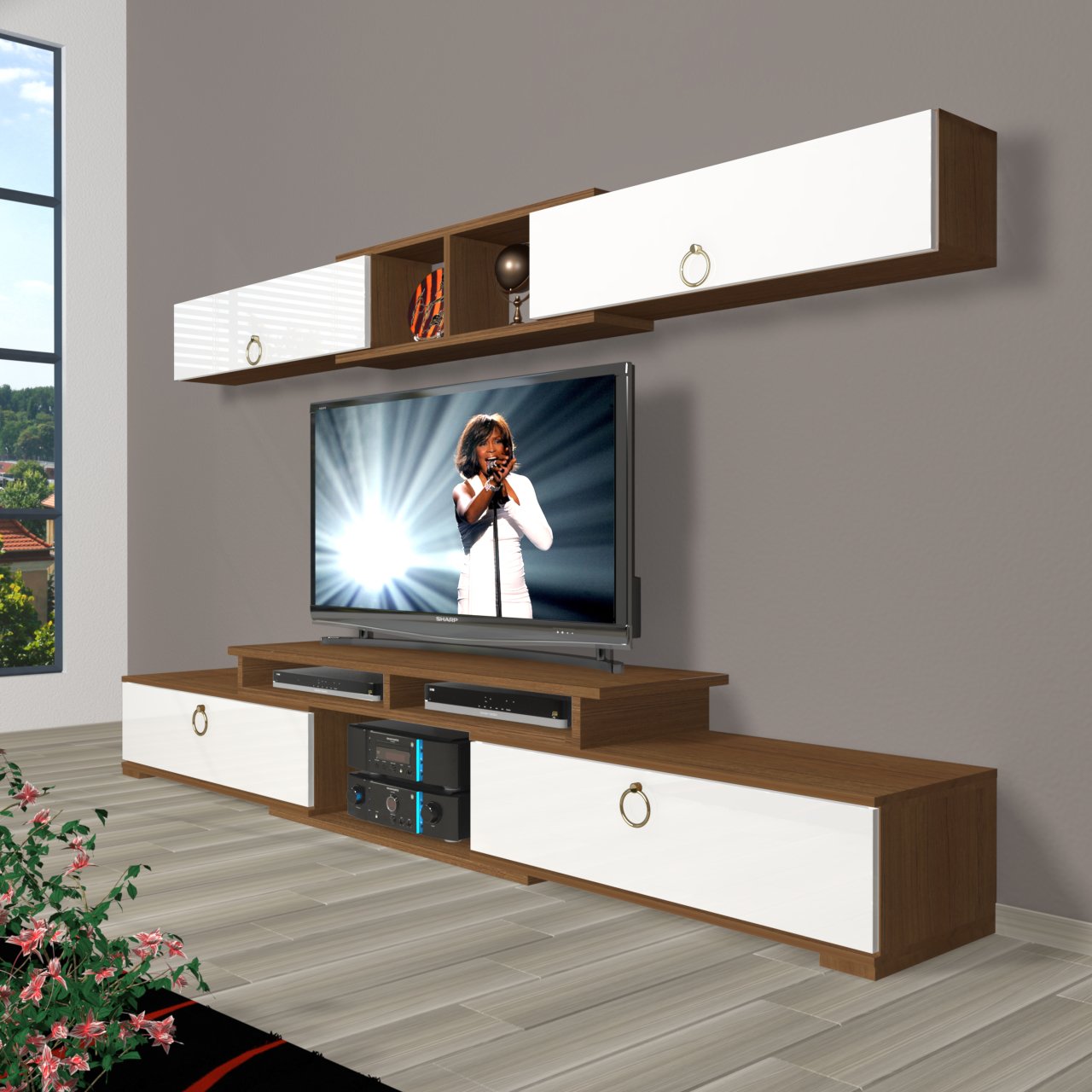 Decoraktiv Flex 5130 Mdf Gold Tv Ünitesi Tv Sehpası Ceviz - Beyaz