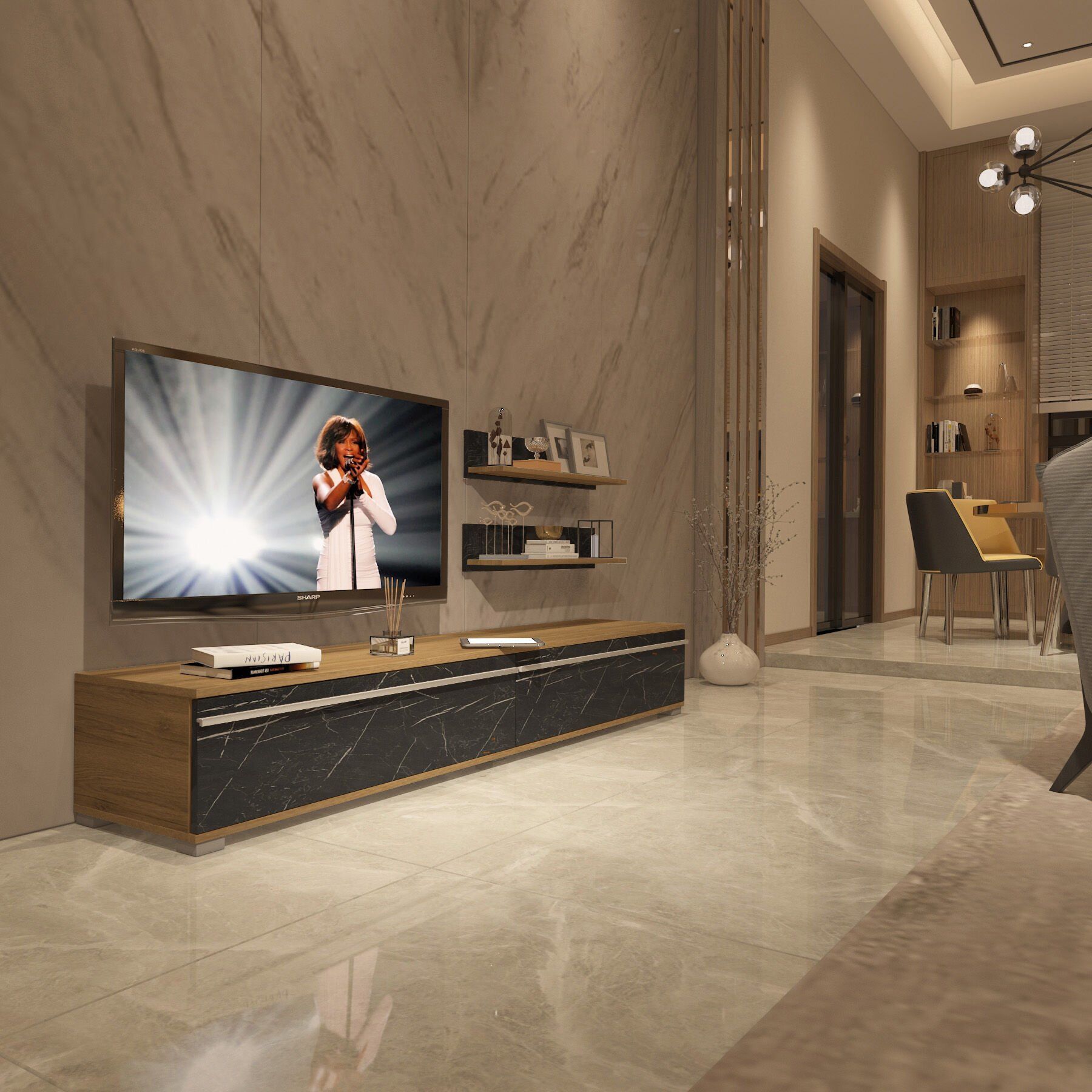 Decoraktiv Eko 4 Mdf Std Tv Ünitesi Tv Sehpası Pera - Siyah Mermer