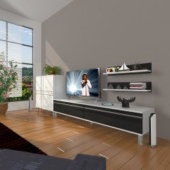 Decoraktiv Eko On Mdf Std Krom Ayaklı Tv Ünitesi Tv Sehpası Beyaz - Siyah