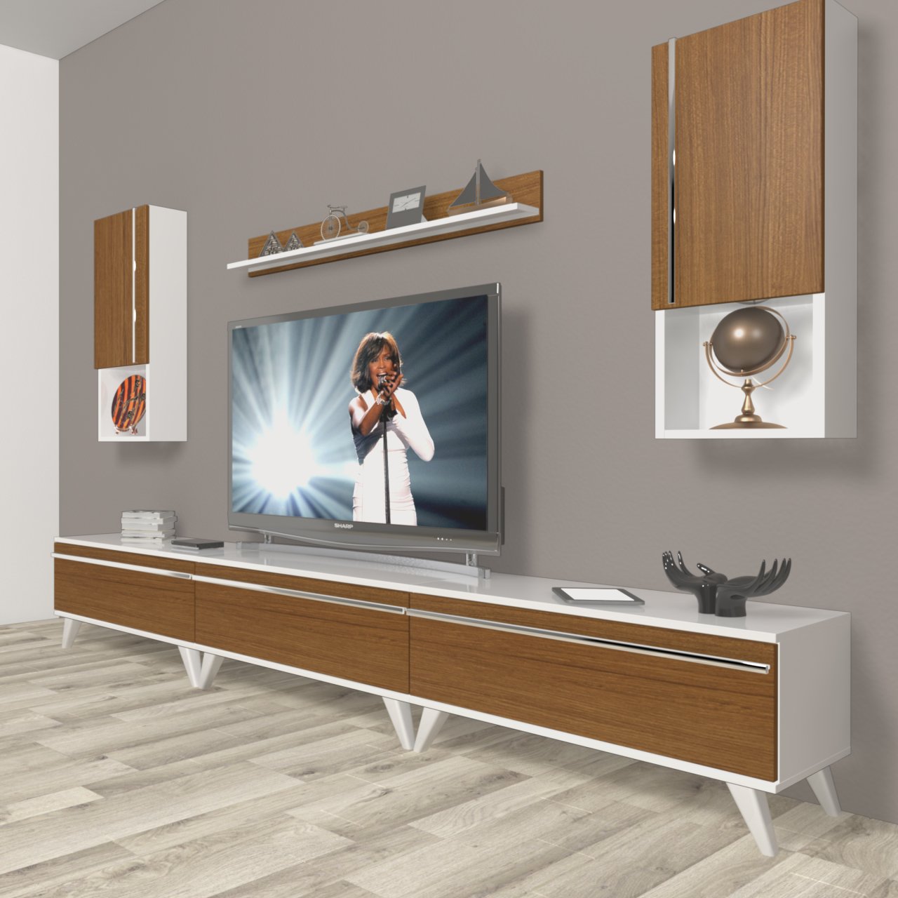 Decoraktiv Eko 270ta Mdf Retro Tv Ünitesi Tv Sehpası Beyaz - Ceviz
