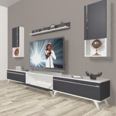 Decoraktiv Eko 270ta Mdf Retro Tv Ünitesi Tv Sehpası Beyaz - Antrasit