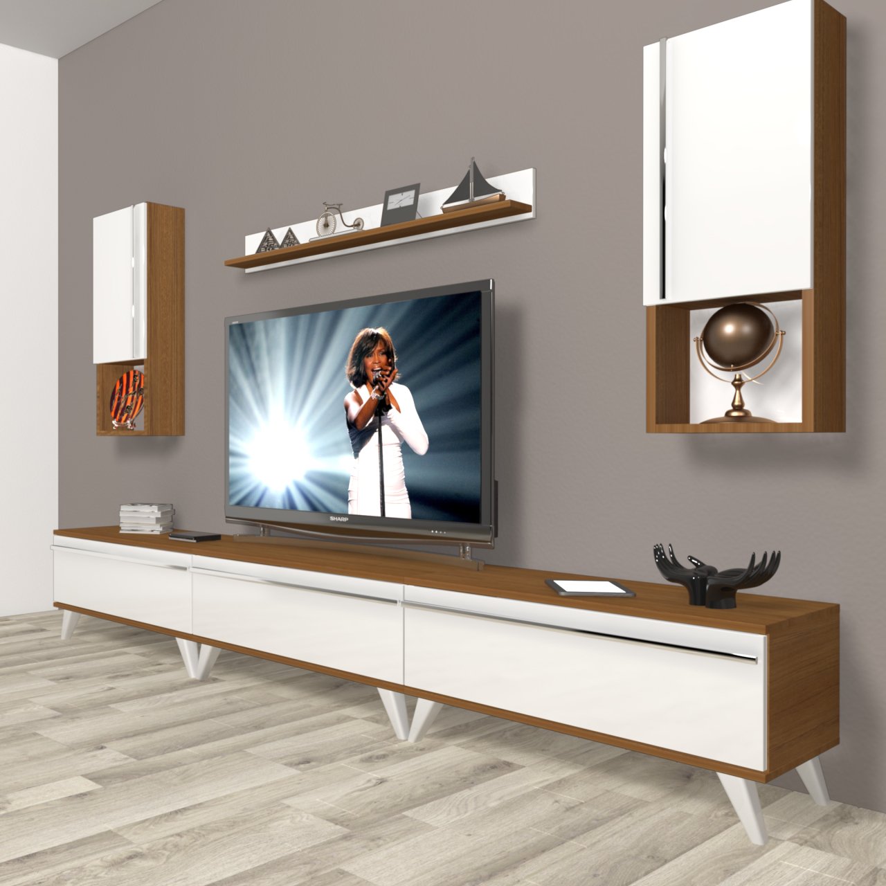 Decoraktiv Eko 270ta Mdf Retro Tv Ünitesi Tv Sehpası Ceviz - Beyaz