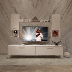 Decoraktiv Eko 5DA Mdf Std Retro Tv Ünitesi Tv Sehpası Parlak Beyaz