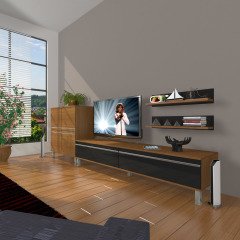 Decoraktiv Eko On Mdf Std Krom Ayaklı Tv Ünitesi Tv Sehpası Ceviz - Siyah