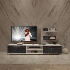Decoraktiv Eko 4 Mdf Dvd Tv Ünitesi Tv Sehpası Beyaz - Siyah Mermer
