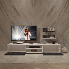 Decoraktiv Eko 4 Mdf Dvd Tv Ünitesi Tv Sehpası Beyaz - Siyah Mermer