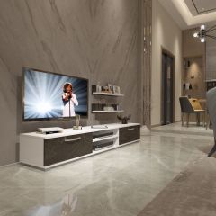 Decoraktiv Eko 4 Mdf Dvd Tv Ünitesi Tv Sehpası Beyaz - Siyah Mermer