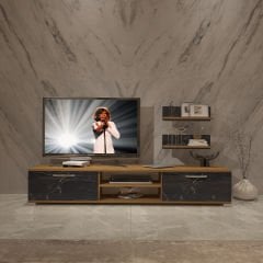 Decoraktiv Eko 4 Mdf Dvd Tv Ünitesi Tv Sehpası Pera - Siyah Mermer
