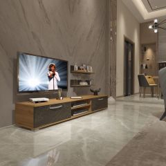 Decoraktiv Eko 4 Mdf Dvd Tv Ünitesi Tv Sehpası Pera - Siyah Mermer
