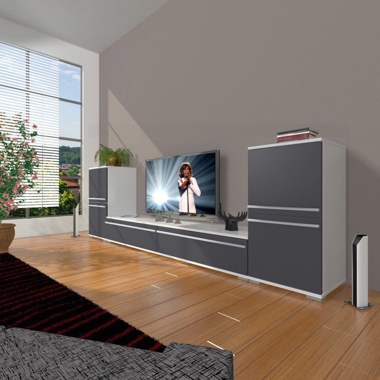 Decoraktiv Eko On2 Mdf Std Tv Ünitesi Tv Sehpası Beyaz - Antrasit