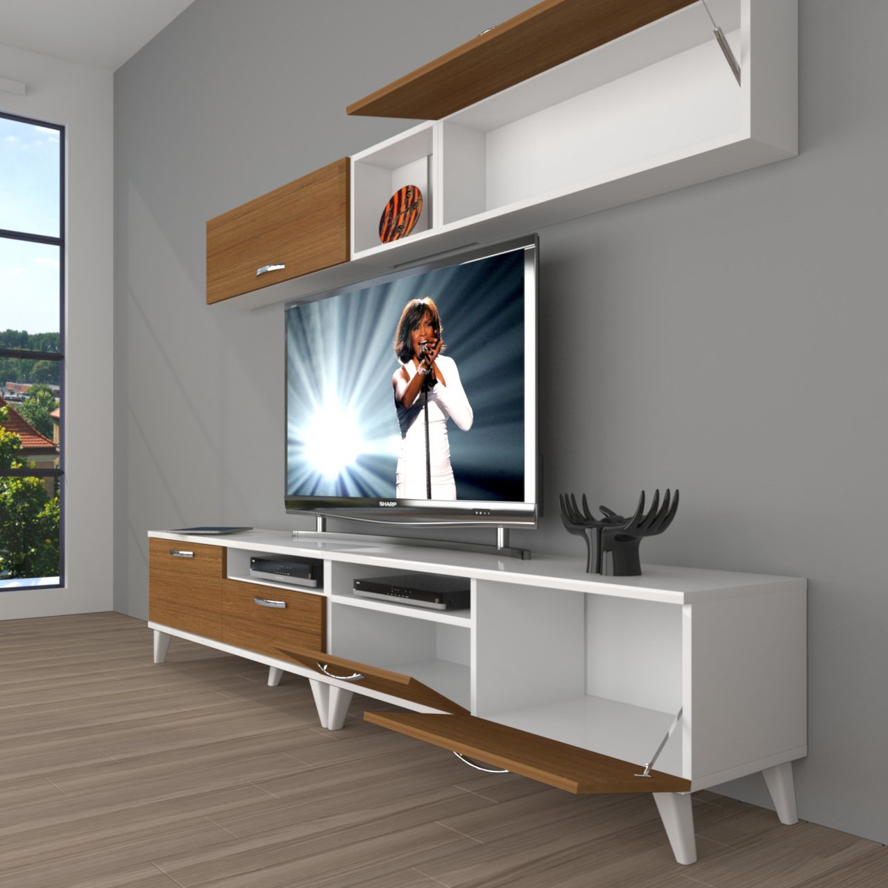 Decoraktiv Eko 5200 Slm Retro Tv Ünitesi Tv Sehpası Beyaz - Ceviz