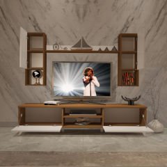 Decoraktiv Eko 5DA Mdf Dvd Retro Tv Ünitesi Tv Sehpası Ceviz - Beyaz