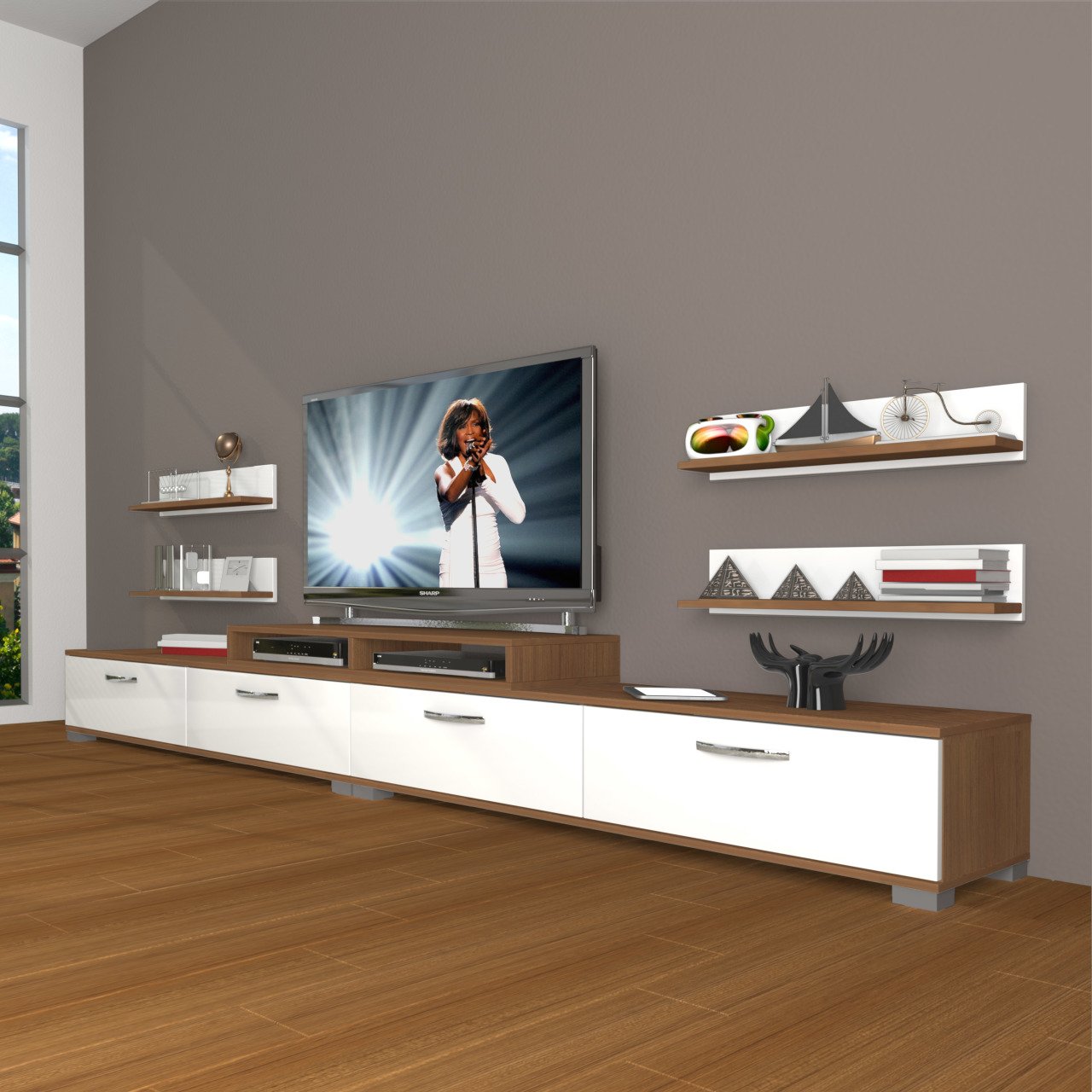 Decoraktiv Ekoflex 360R Slm Tv Ünitesi Tv Sehpası Ceviz - Beyaz