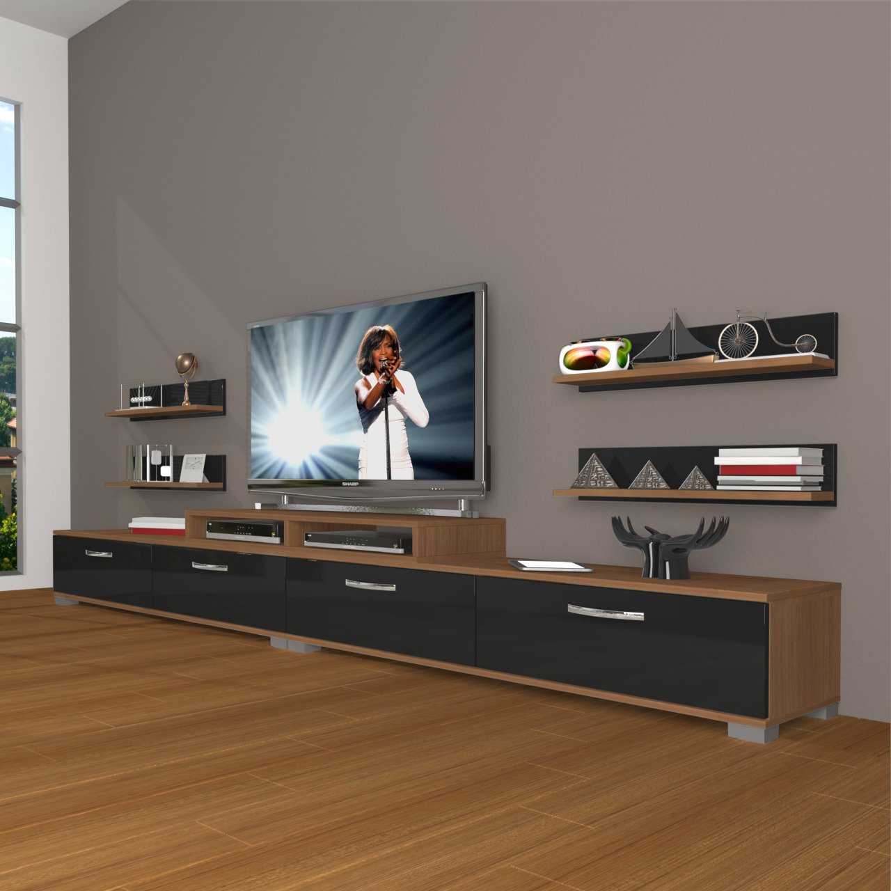 Decoraktiv Ekoflex 360R Slm Tv Ünitesi Tv Sehpası Ceviz - Siyah