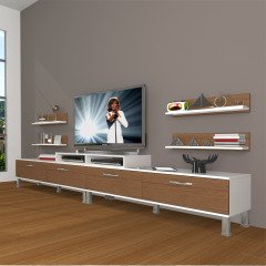 Decoraktiv Ekoflex 360R Slm Krom Ayaklı Tv Ünitesi Tv Sehpası Beyaz - Siyah