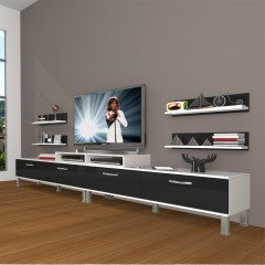 Decoraktiv Ekoflex 360R Slm Krom Ayaklı Tv Ünitesi Tv Sehpası Beyaz - Siyah