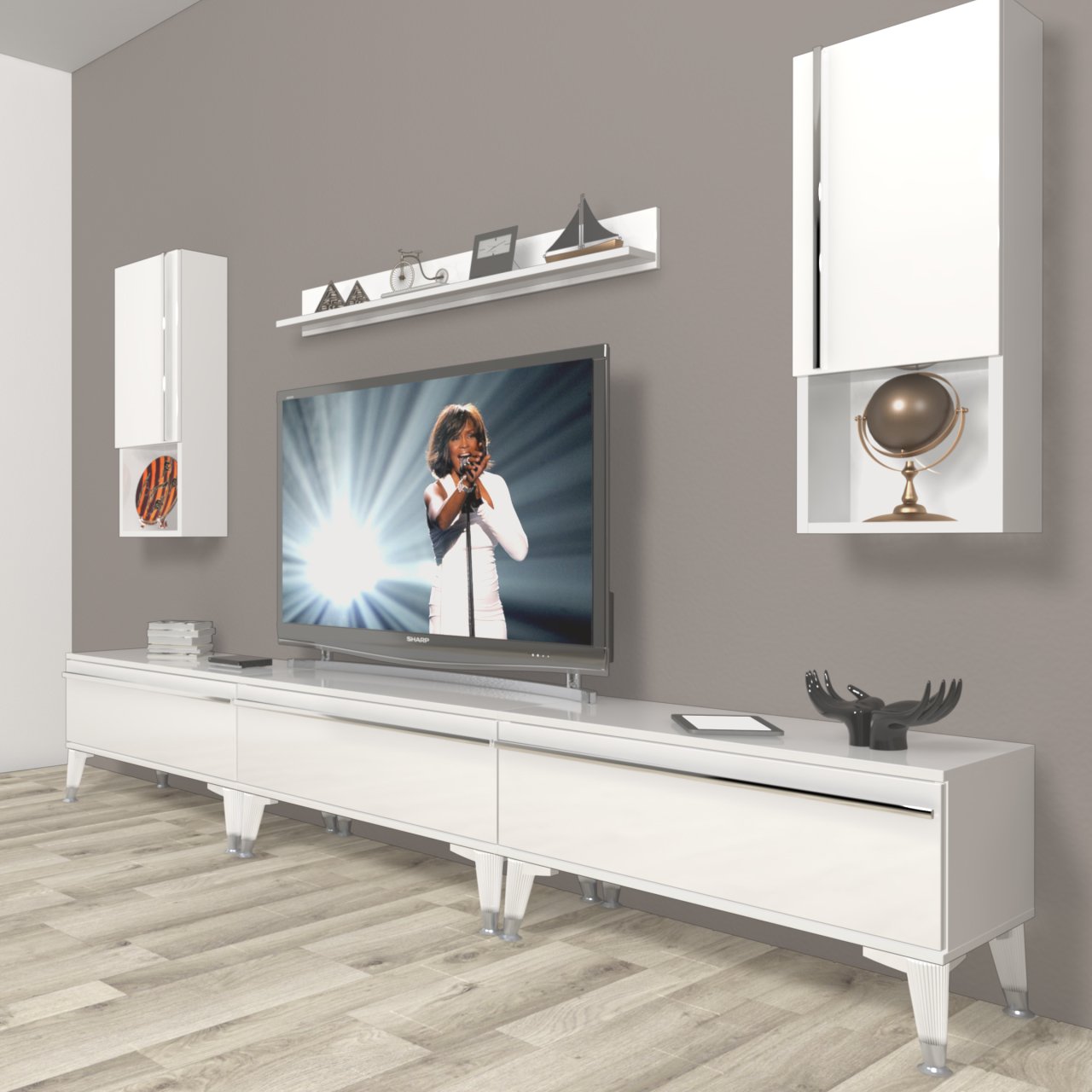 Decoraktiv Eko 270ta Mdf Silver Tv Ünitesi Tv Sehpası Parlak Beyaz