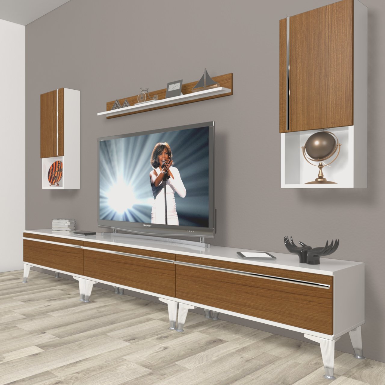 Decoraktiv Eko 270ta Mdf Silver Tv Ünitesi Tv Sehpası Beyaz - Ceviz