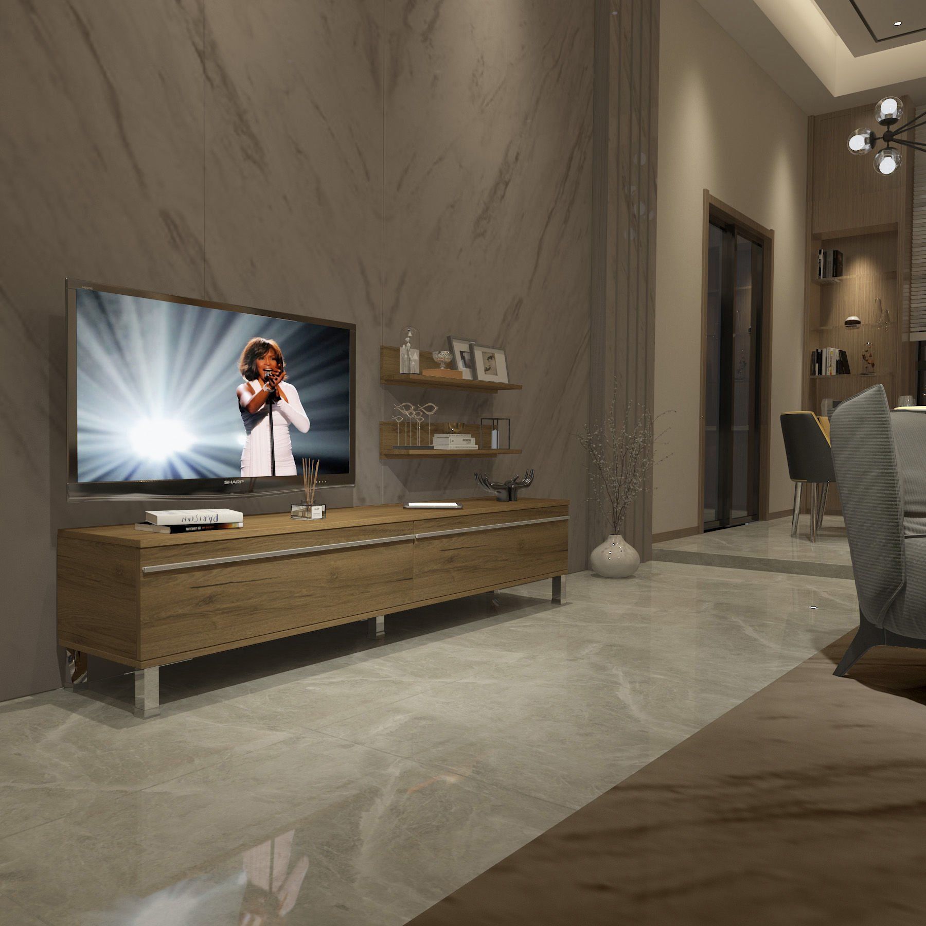 Decoraktiv Eko 4 Mdf Std Krom Ayaklı Tv Ünitesi Tv Sehpası Pera