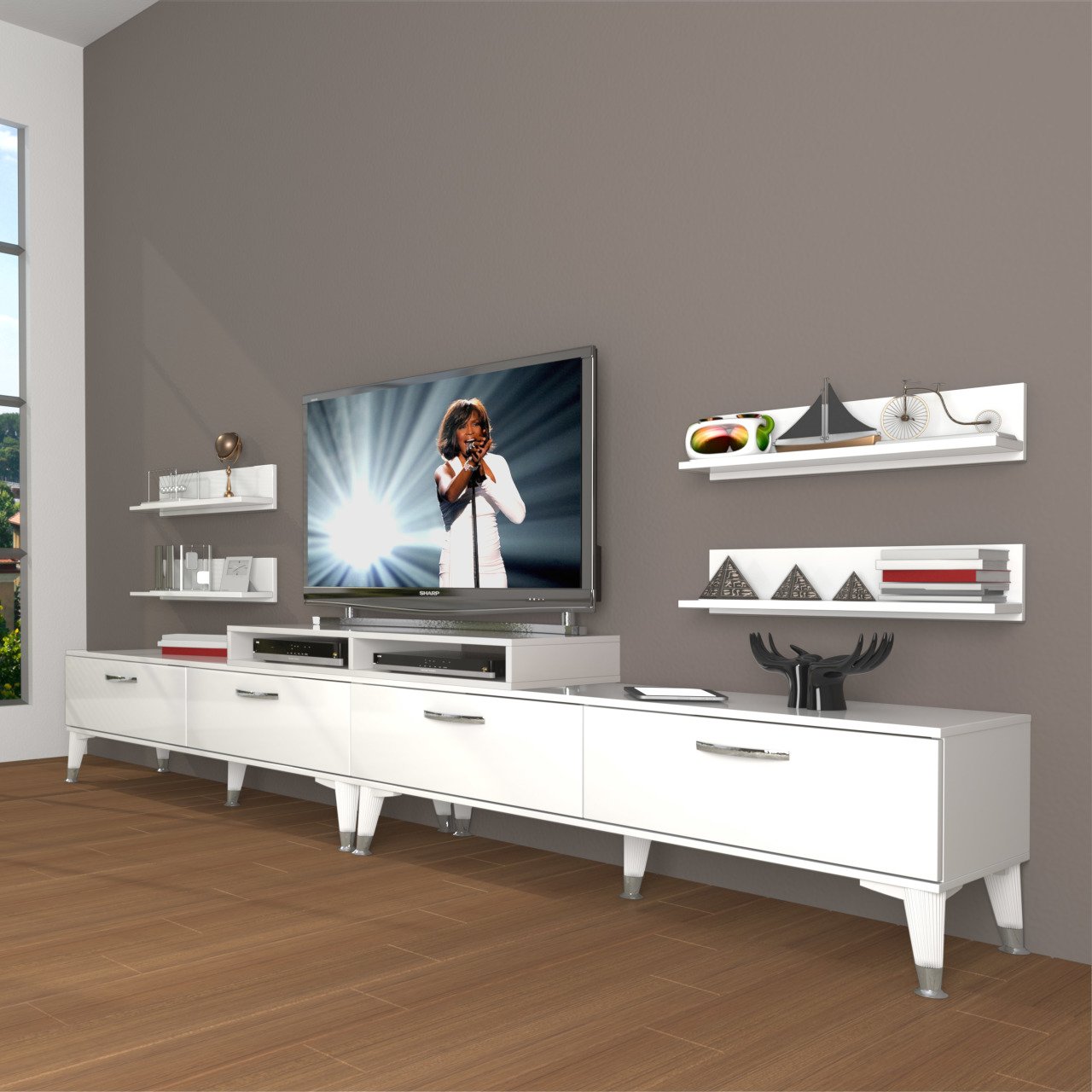 Decoraktiv Ekoflex 360R Slm Silver Tv Ünitesi Tv Sehpası Parlak Beyaz