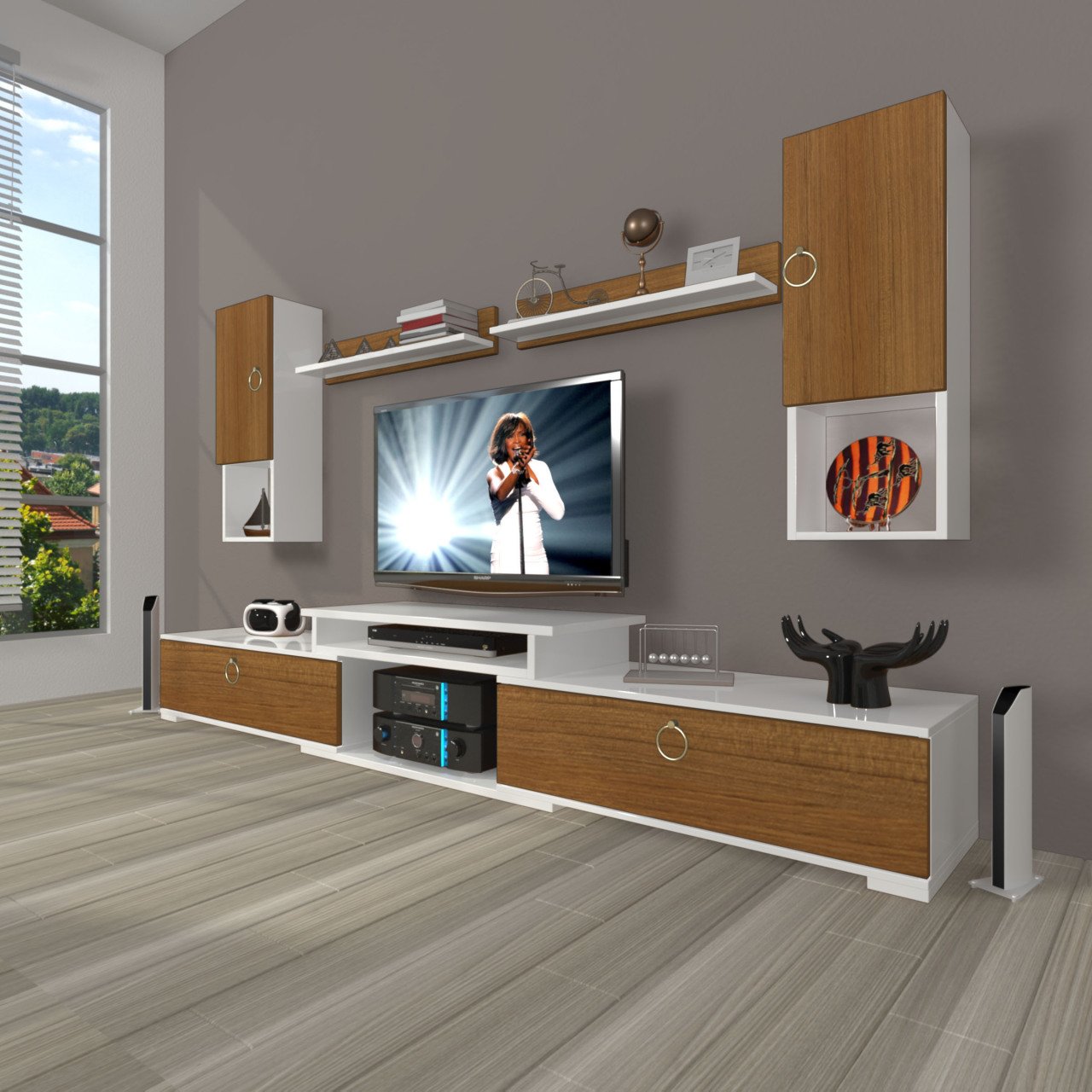 Decoraktiv Flex 5DA Mdf Gold Tv Ünitesi Tv Sehpası Beyaz - Ceviz