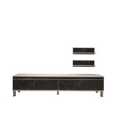 Decoraktiv Eko 4 Mdf Std Krom Ayaklı Tv Ünitesi Tv Sehpası Beyaz - Siyah Mermer