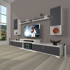 Decoraktiv Flex 5DA Mdf Gold Tv Ünitesi Tv Sehpası Beyaz - Antrasit