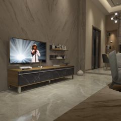 Decoraktiv Eko 4 Mdf Std Krom Ayaklı Tv Ünitesi Tv Sehpası Pera - Siyah Mermer