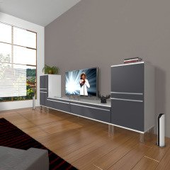Decoraktiv Eko On2 Mdf Std Krom Ayaklı Tv Ünitesi Tv Sehpası Beyaz - Antrasit