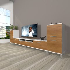 Decoraktiv Eko 9200 Slm Krom Ayaklı Tv Ünitesi Tv Sehpası Beyaz - Ceviz