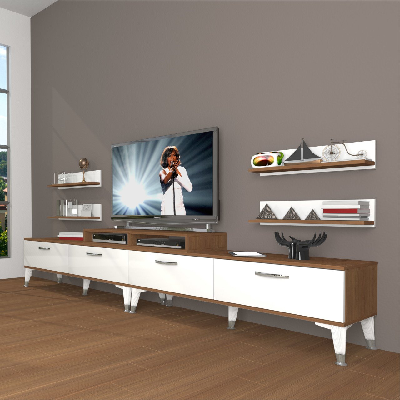 Decoraktiv Ekoflex 360R Slm Silver Tv Ünitesi Tv Sehpası Ceviz - Beyaz