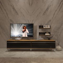 Decoraktiv Eko 4 Mdf Std Krom Ayaklı Tv Ünitesi Tv Sehpası Pera - Siyah