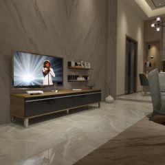 Decoraktiv Eko 4 Mdf Std Krom Ayaklı Tv Ünitesi Tv Sehpası Pera - Siyah